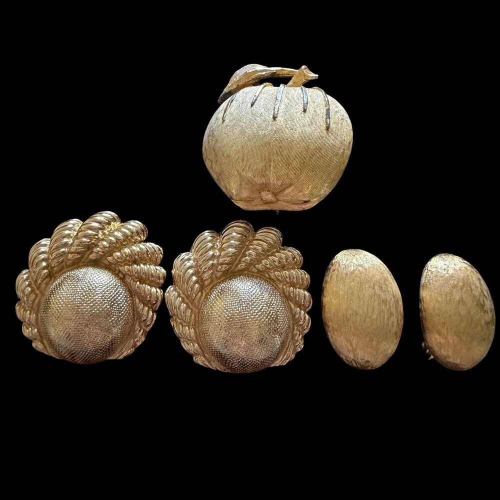 VTG Monet clip on solid gold tone earrings lot with apple brooch classic 90s y2k